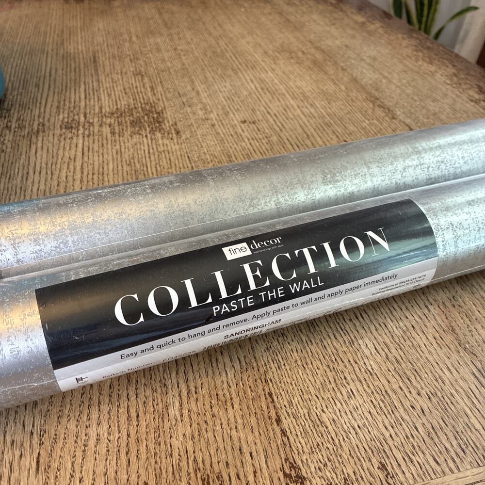 Fine Decor Wallcoverings Wallpaper Textured Metallic Silver “SANDRINGHAM” 2 Roll
